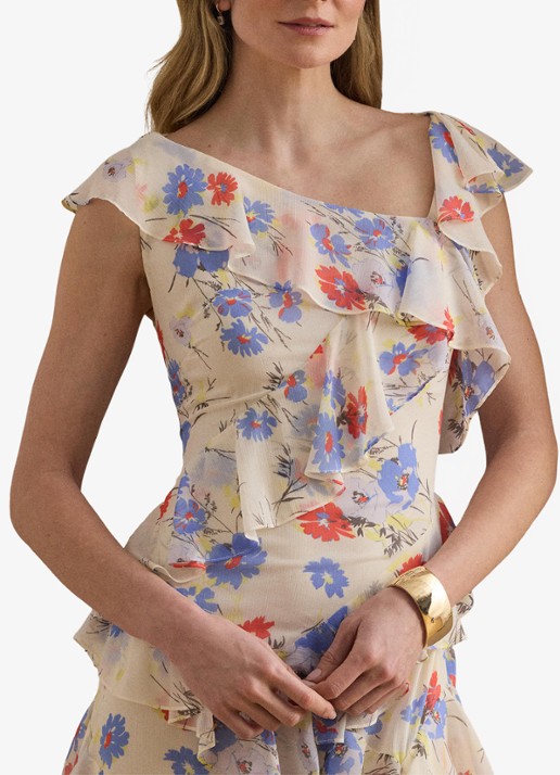 Ralph Lauren Maxi jurk met bloemenprint en ruches - detail 3 cream multi 2wmn / creme