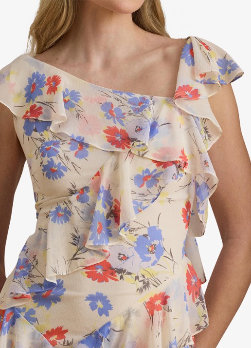 Ralph Lauren Maxi jurk met bloemenprint en ruches - detail 4 cream multi 2wmn / creme