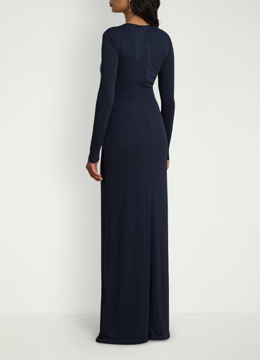 Ralph Lauren Maxi jurk met geknoopt detail - achterkant donkerblauw