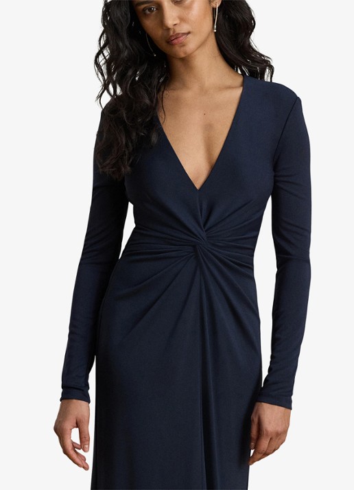 Ralph Lauren Maxi jurk met geknoopt detail - detail 2 donkerblauw