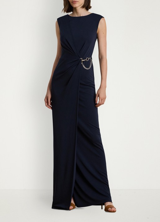 Ralph Lauren Maxi jurk met gespdetai - voorkant 4 lauren navy / donkerblauw