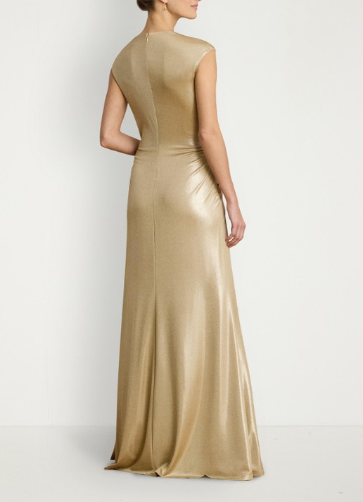 Ralph Lauren Maxi jurk met metallic finish en geknoopt detail - achterkant birch tan/gold foil / goud