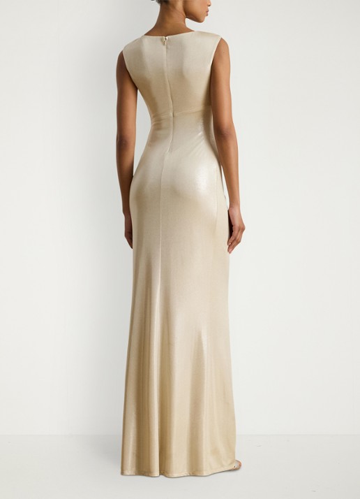 Ralph Lauren Maxi jurk met metallic finish en gespdetail - achterkant 4 champagne / beige
