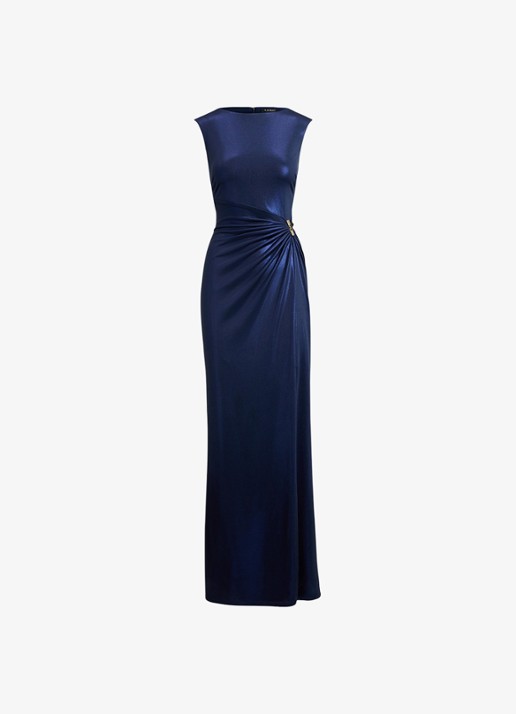 Ralph Lauren Maxi jurk met metallic finish en gespdetail - voorkant refined navy / donkerblauw