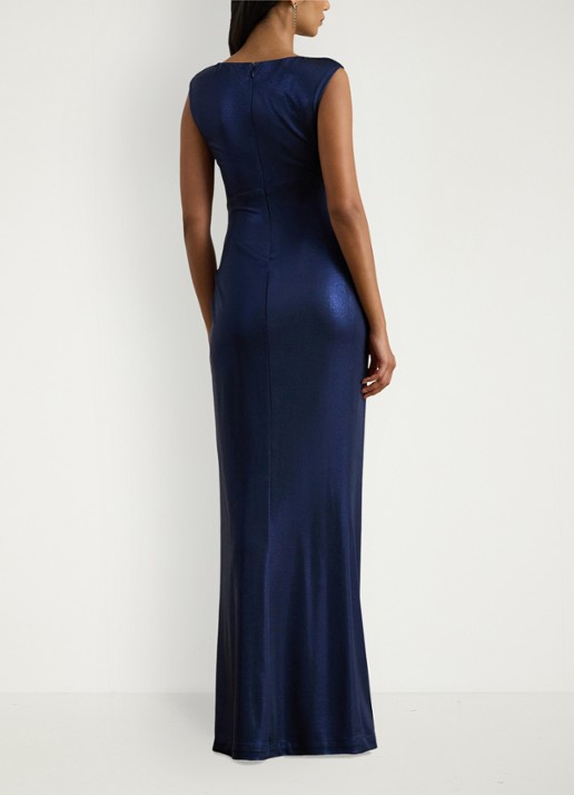 Ralph Lauren Maxi jurk met metallic finish en gespdetail - achterkant 4 refined navy / donkerblauw