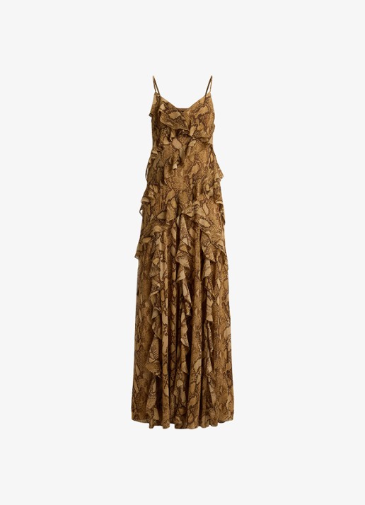 Ralph Lauren Maxi jurk met slangenprint en ruches