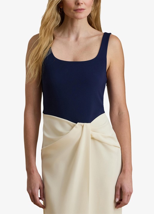 Ralph Lauren Maxi jurk met split - detail 4 donkerblauw