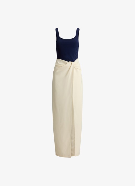Ralph Lauren Maxi jurk met split - voorkant donkerblauw