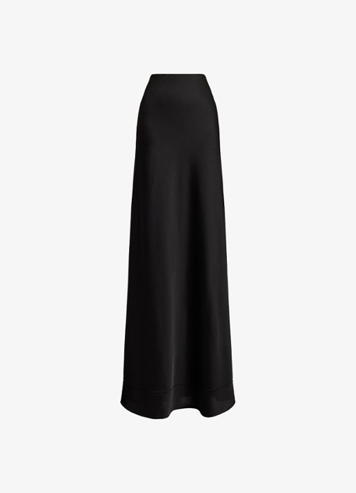 Ralph Lauren Maxi rok van satijn - voorkant 2 zwart