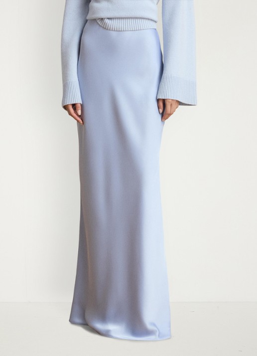 Ralph Lauren Maxi rok van satijn - detail icy blue / blauw