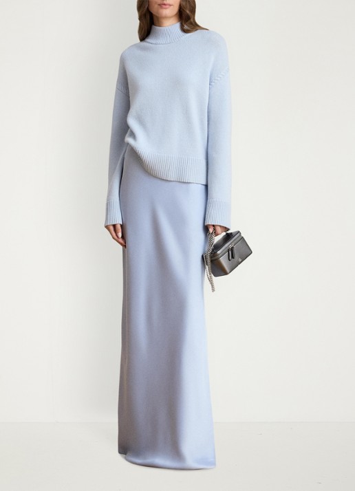 Ralph Lauren Maxi rok van satijn - voorkant 5 icy blue / blauw