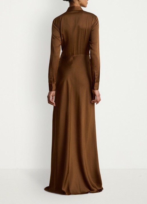 Ralph Lauren Maxi tuniekjurk met plooidetail - achterkant 5 light tobacco / bruin