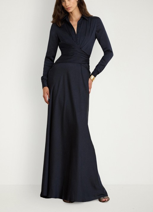 Ralph Lauren Maxi tuniekjurk met plooidetail - voorkant 4 lauren navy / blauw