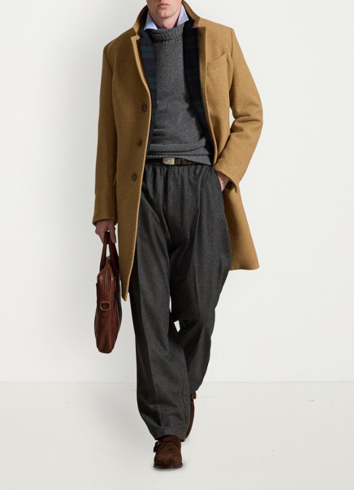 Ralph Lauren Melton mantel in wolblend met steekzakken - voorkant 2 camel / camel