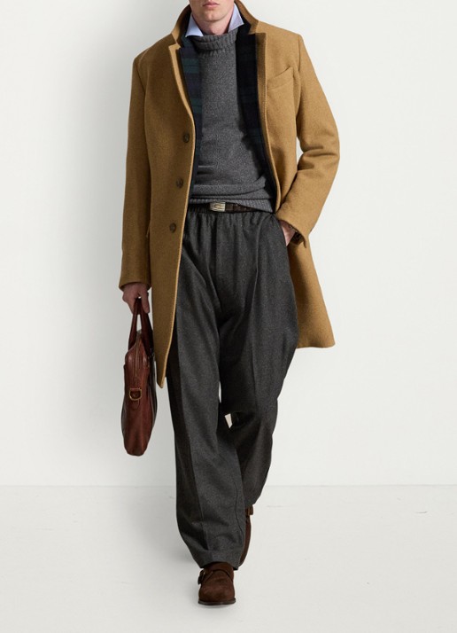 Ralph Lauren Melton mantel in wolblend met steekzakken - voorkant 5 camel-2wb2