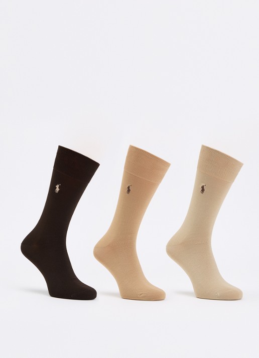 Ralph Lauren Mercerized sokken met logoborduring in 3-pack - voorkant beige