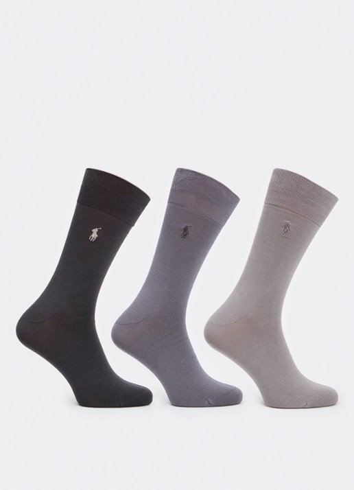 Ralph Lauren Mercerized sokken met logoborduring in 3-pack - voorkant 2 grijs