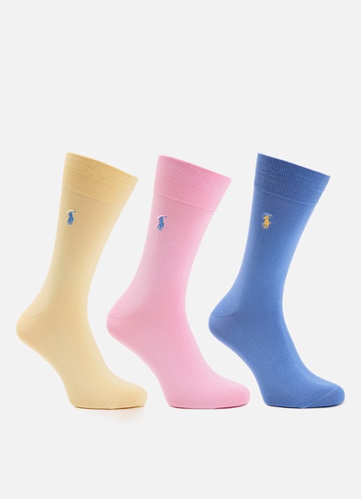 Ralph Lauren Mercerized sokken met logoborduring in 3-pack - voorkant geel