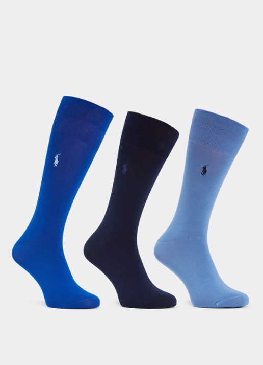 Ralph Lauren Mercerized sokken met logoborduring in 3-pack - voorkant donkerblauw