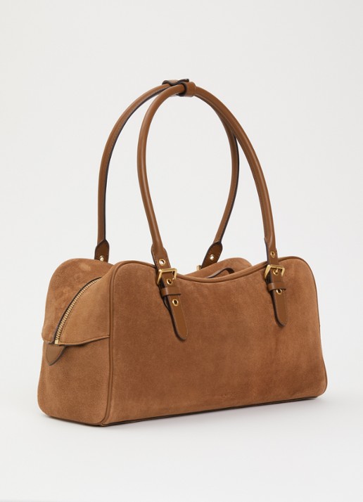 Ralph Lauren Mercy schoudertas van suède met leren details  - achterkant 4 cognac