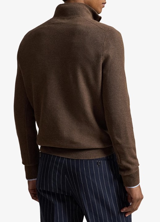 Ralph Lauren Mesh-gebreide katoenen trui met rits - achterkant 3 nutmeg brown / bruin