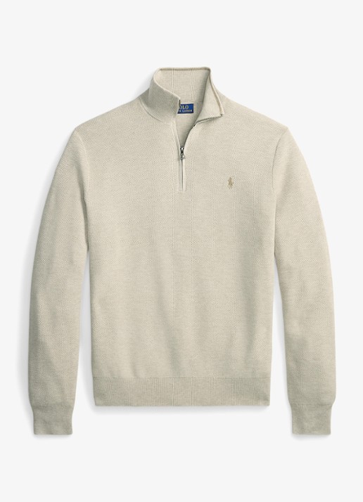 Ralph Lauren Mesh-gebreide katoenen trui met rits - voorkant light walnut brown / brown