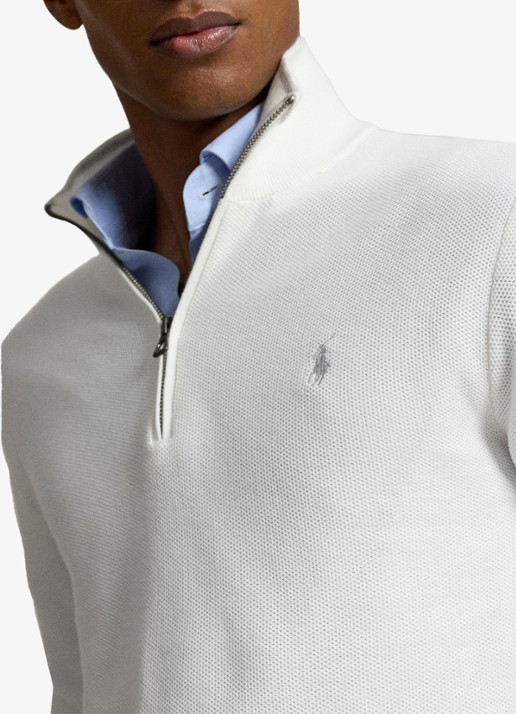 Ralph Lauren Mesh-gebreide katoenen trui met rits - detail 4 deckwash white / wit