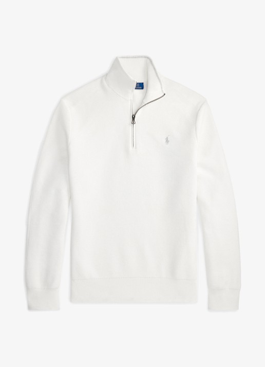 Ralph Lauren Mesh-gebreide katoenen trui met rits - voorkant deckwash white / wit