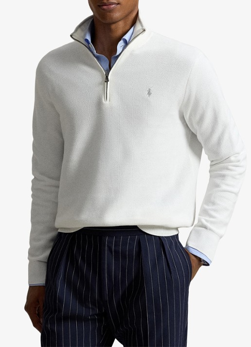 Ralph Lauren Mesh-gebreide katoenen trui met rits - voorkant 2 deckwash white / wit