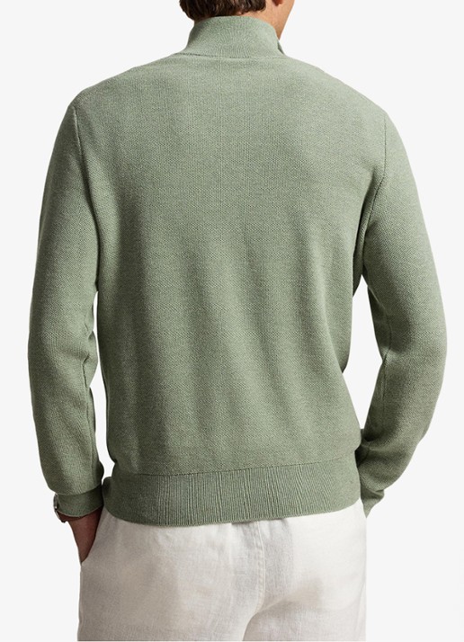 Ralph Lauren Mesh-gebreide katoenen trui met rits - achterkant 3 fern green heather / groen