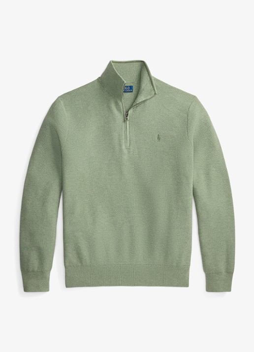 Ralph Lauren Mesh-gebreide katoenen trui met rits - voorkant 4 fern green heather / groen