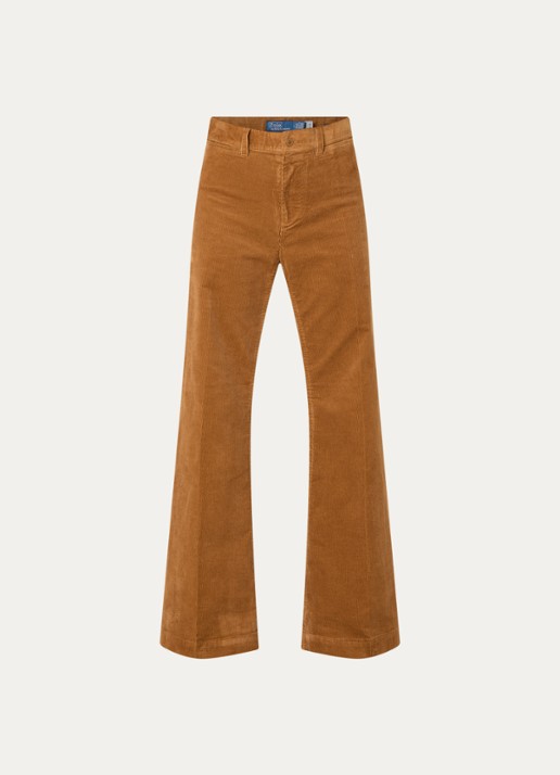 Ralph Lauren Mid waist flared fit broek van corduroy met paspelzakken - voorkant 2 camel