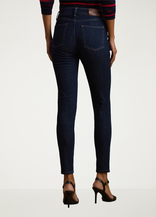 Ralph Lauren Mid waist slim fit jeans met donkere wassing - achterkant 8 rinse wash / indigo