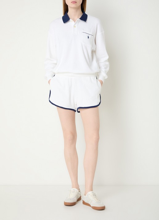 Ralph Lauren Mid waist straight fit korte broek van badstof met logo - voorkant 2 wit