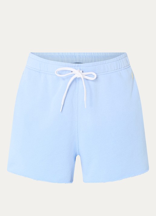 Ralph Lauren Mid waist straight fit korte broek van badstof met logo - voorkant 2 lichtblauw