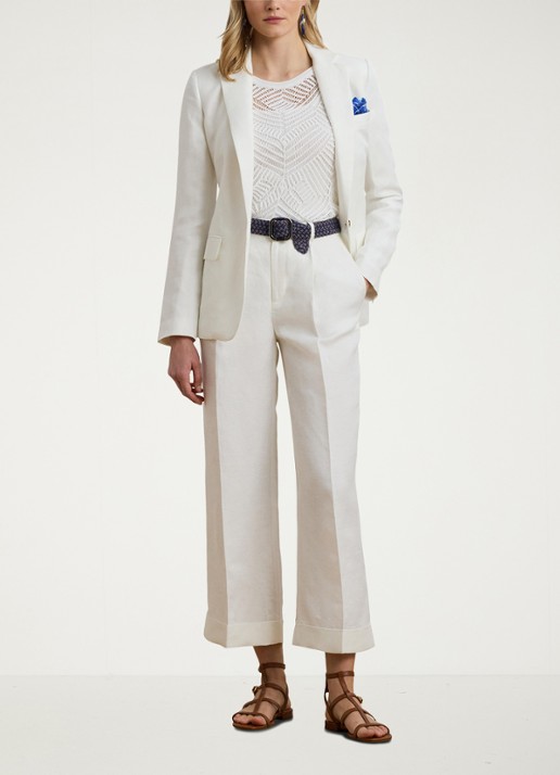 Ralph Lauren Mid waist wide fit broek met steekzakken - voorkant 2 wit