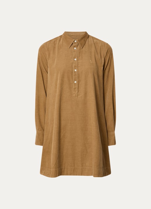 Ralph Lauren Midi A-lijn jurk van corduroy met logoborduring - voorkant 2 orange