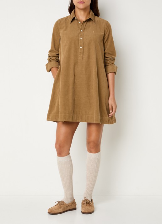 Ralph Lauren Midi A-lijn jurk van corduroy met logoborduring - voorkant 3 orange