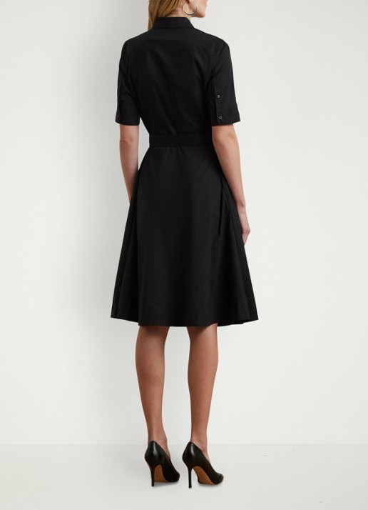 Ralph Lauren Midi blousejurk in katoenblend met strikceintuur - achterkant polo black / zwart
