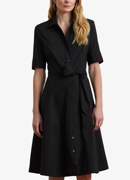 Ralph Lauren Midi blousejurk in katoenblend met strikceintuur - detail 2 polo black / zwart