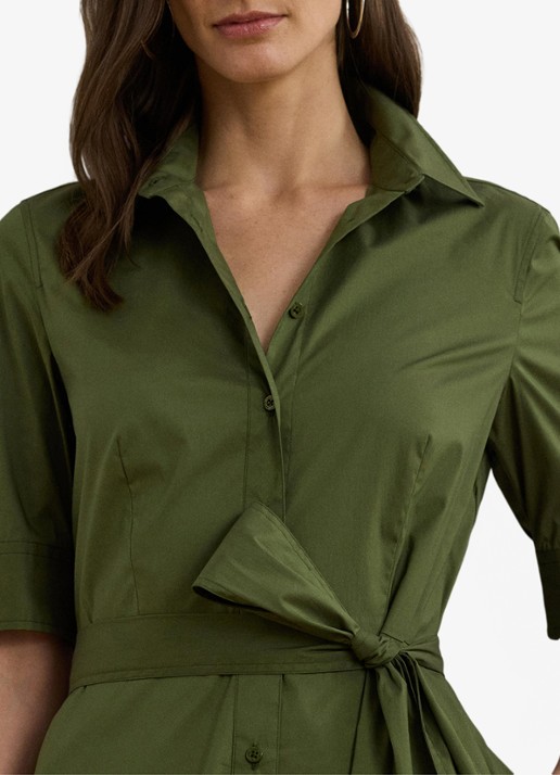 Ralph Lauren Midi blousejurk in katoenblend met strikceintuur - detail 2 olive grove / groen