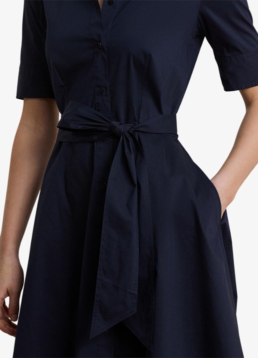 Ralph Lauren Midi blousejurk in katoenblend met strikceintuur - detail 5 donkerblauw