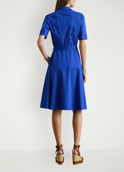 Ralph Lauren Midi blousejurk in katoenblend met strikceintuur - achterkant cruise royal / blauw