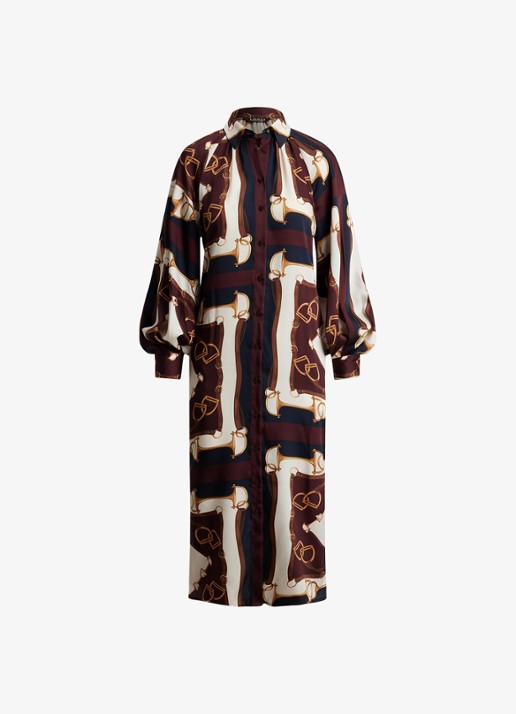 Ralph Lauren Midi blousejurk met ballonmouw - voorkant 4 navy / donkerblauw
