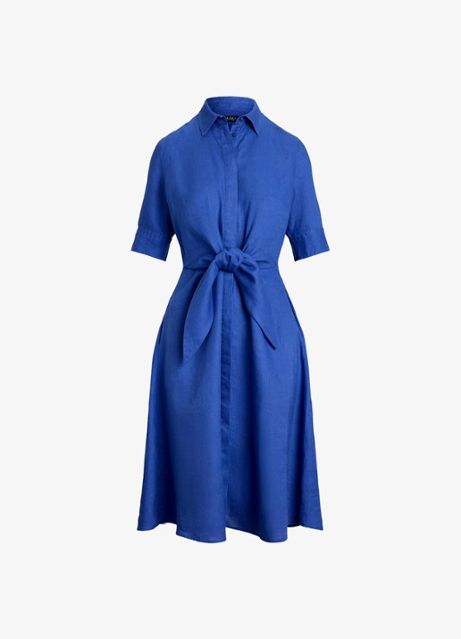 Ralph Lauren Midi blousejurk met gestrikt detail - voorkant blue lapis / blauw