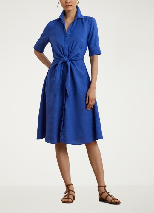 Ralph Lauren Midi blousejurk met gestrikt detail - voorkant 2 blue lapis / blauw