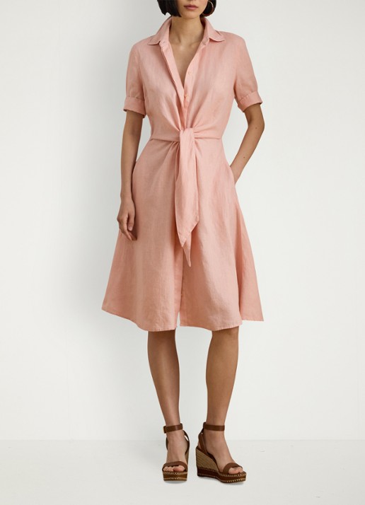 Ralph Lauren Midi blousejurk met gestrikt detail - voorkant 5 pink rhodonite / roze