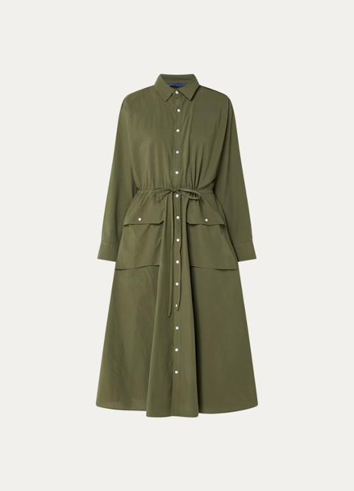 Ralph Lauren Midi blousejurk met klepzakken en strikceintuur - voorkant 2 legergroen