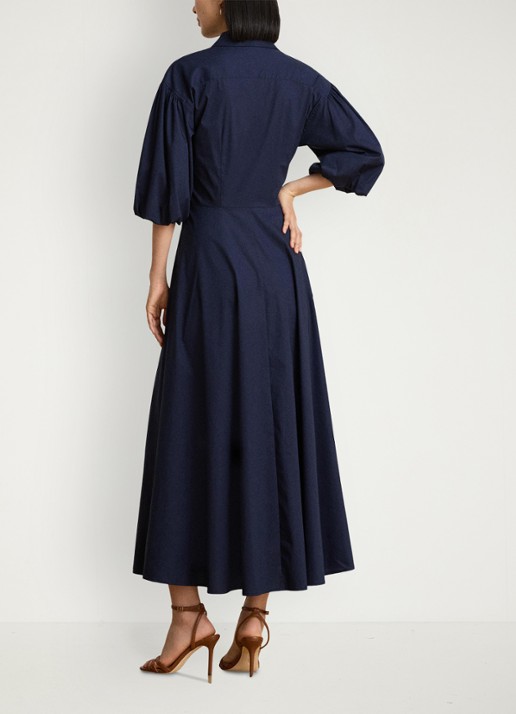 Ralph Lauren Midi blousejurk met knoopdetail en ballonmouwen - achterkant 3 lauren navy / blauw