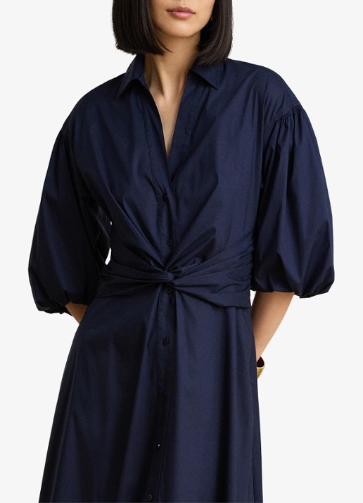 Ralph Lauren Midi blousejurk met knoopdetail en ballonmouwen
